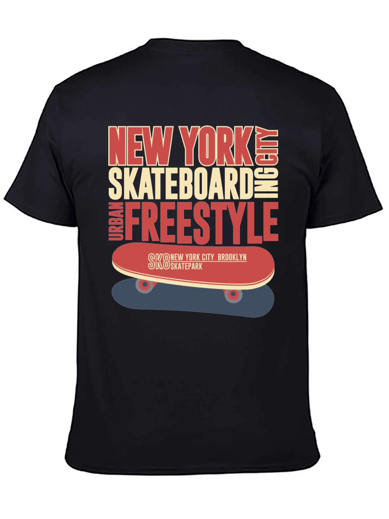 Camiseta Hombre Negra Diseño Skateboard New York