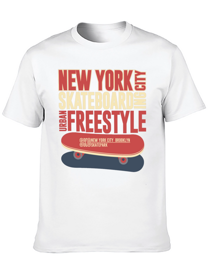 Camiseta Hombre Negra Diseño Skateboard New York