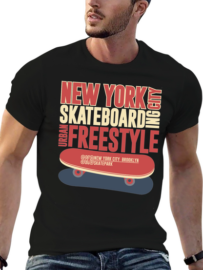 Camiseta Hombre Negra Diseño Skateboard New York