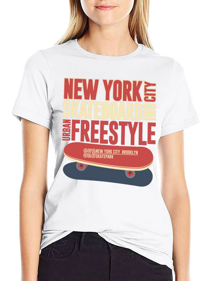 Camiseta Hombre Negra Diseño Skateboard New York