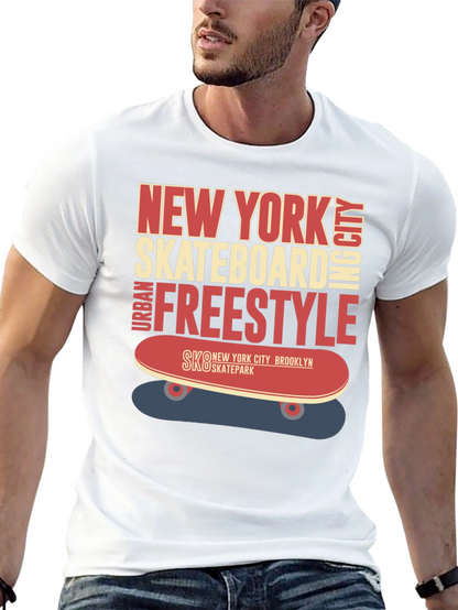 Camiseta Hombre Negra Diseño Skateboard New York