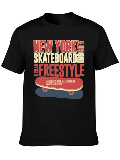 Camiseta Hombre Negra Diseño Skateboard New York