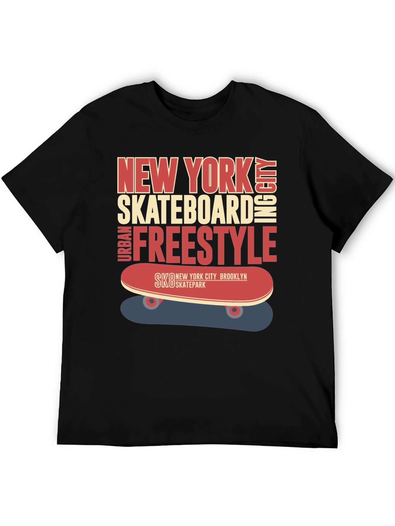 Camiseta Hombre Negra Diseño Skateboard New York