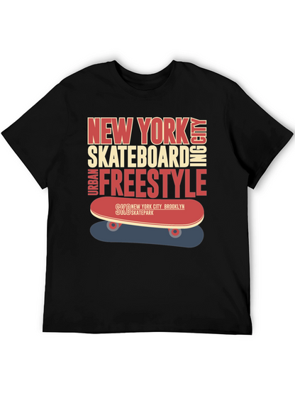 Camiseta Hombre Negra Diseño Skateboard New York