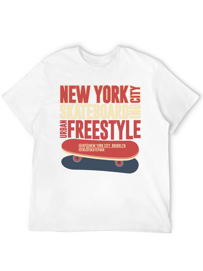 Camiseta Hombre Negra Diseño Skateboard New York