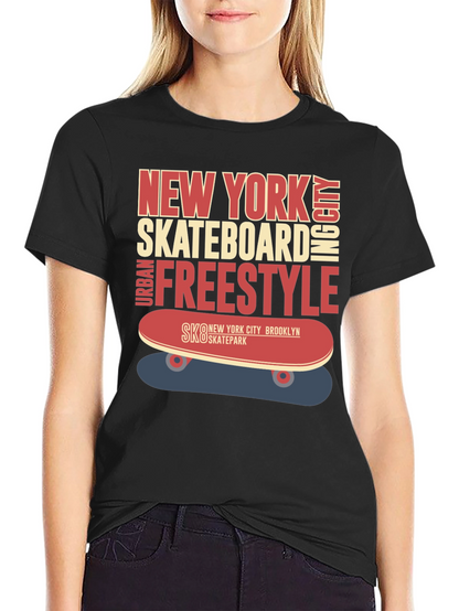 Camiseta Hombre Negra Diseño Skateboard New York