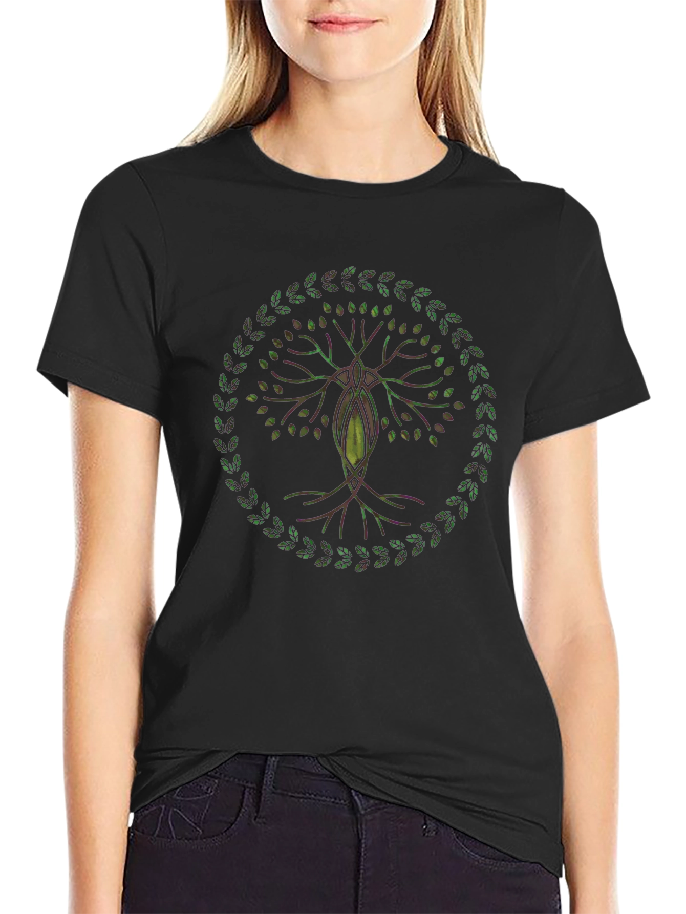 Camiseta Negra con Diseño de Árbol de la Vida