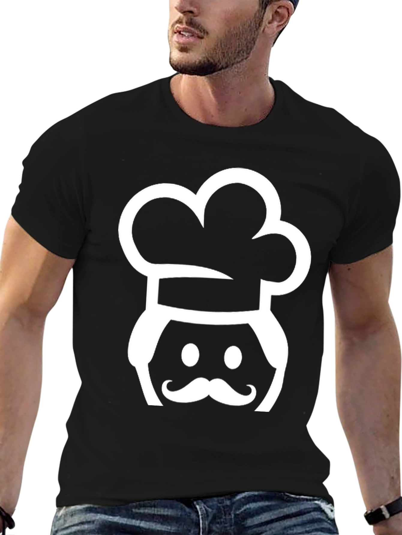 Camiseta Negra Chef Bigote - Diseño Divertido