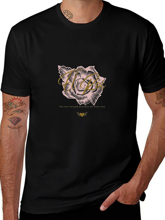 Camiseta Negra con Diseño Floral y Mensaje Inspirador