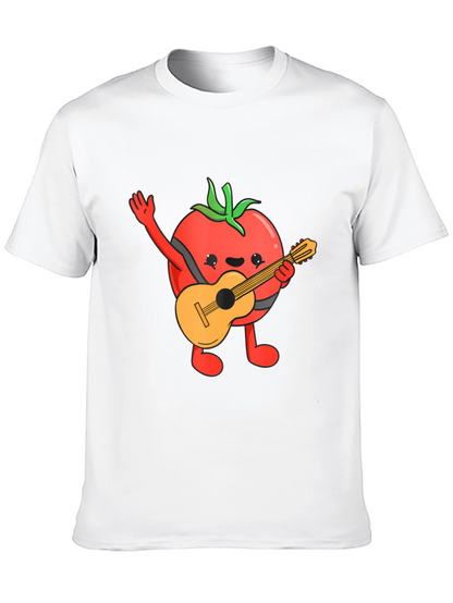 Camiseta Negra con Diseño de Tomate Guitarrista