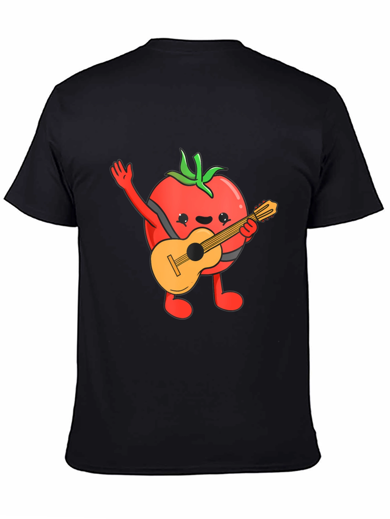Camiseta Negra con Diseño de Tomate Guitarrista