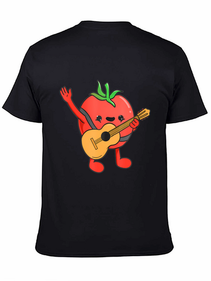 Camiseta Negra con Diseño de Tomate Guitarrista