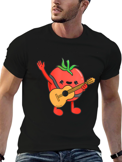 Camiseta Negra con Diseño de Tomate Guitarrista