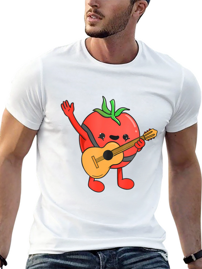 Camiseta Negra con Diseño de Tomate Guitarrista
