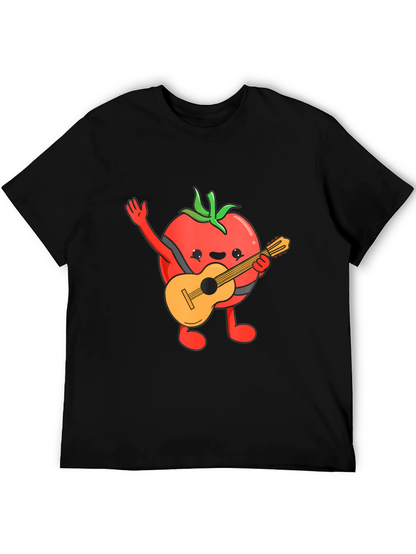 Camiseta Negra con Diseño de Tomate Guitarrista