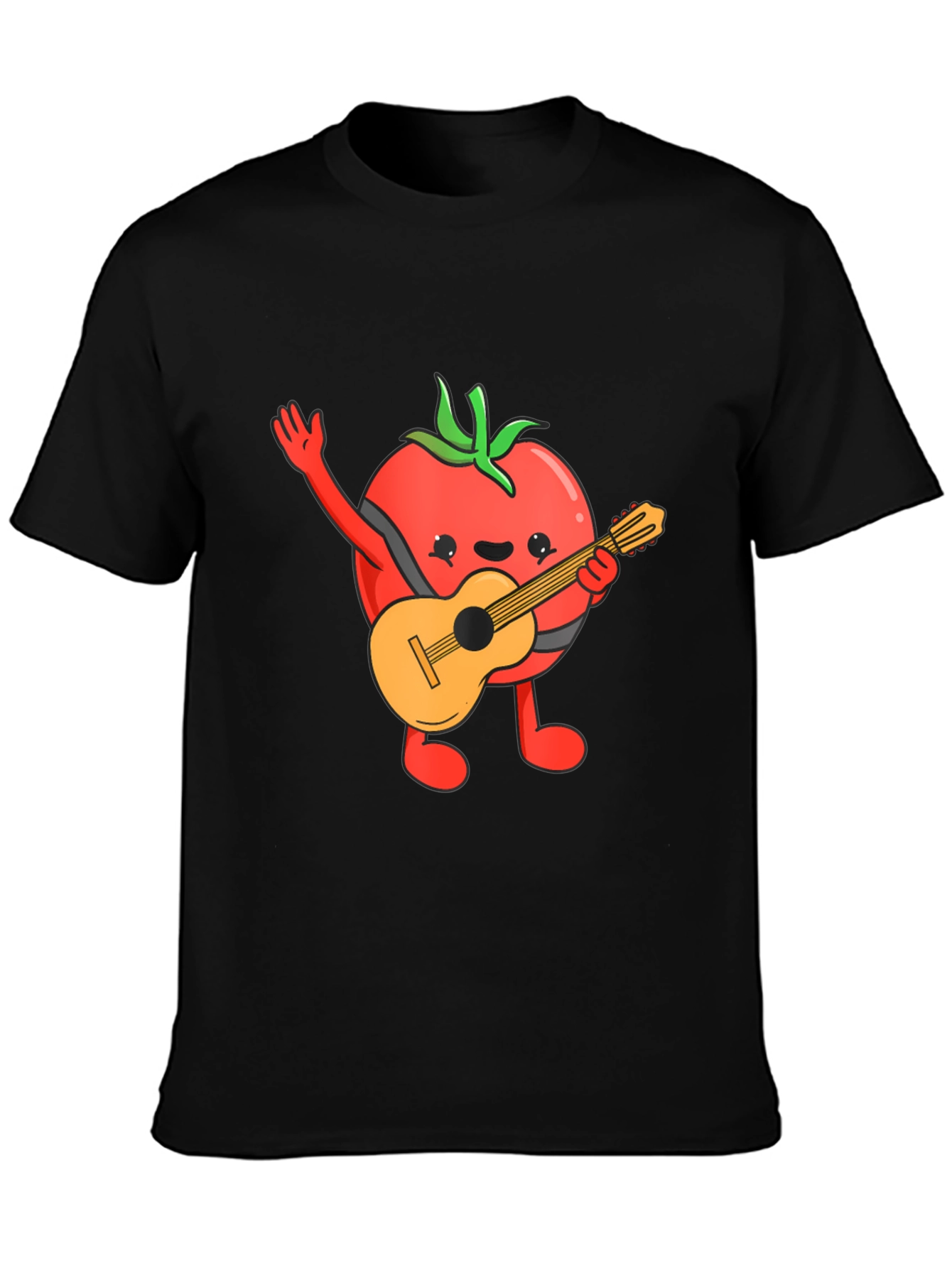 Camiseta Negra con Diseño de Tomate Guitarrista