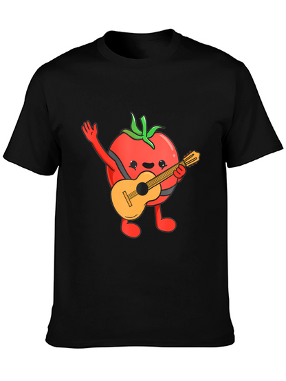 Camiseta Negra con Diseño de Tomate Guitarrista