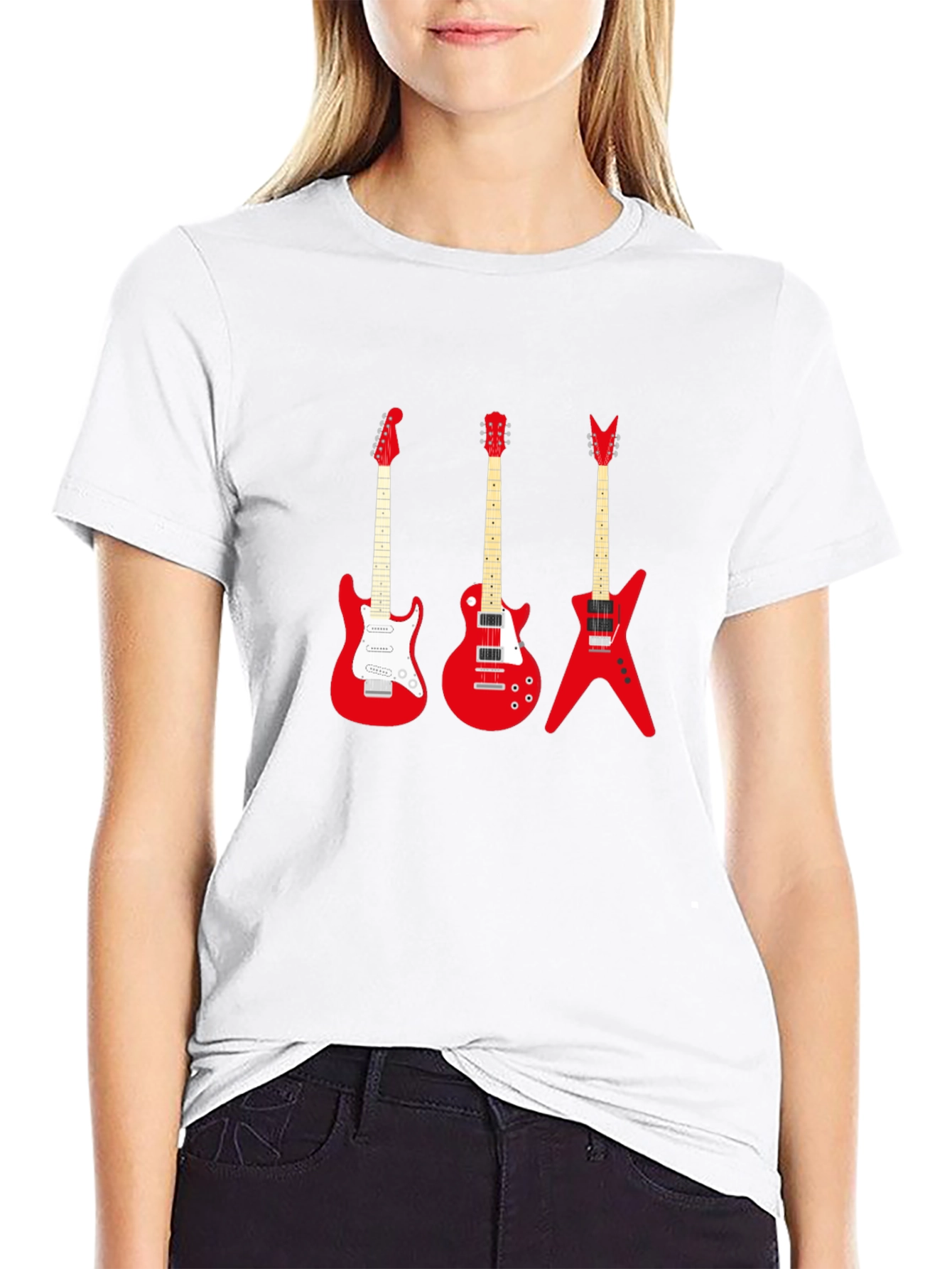 Camiseta Negra con Guitarras Rojas