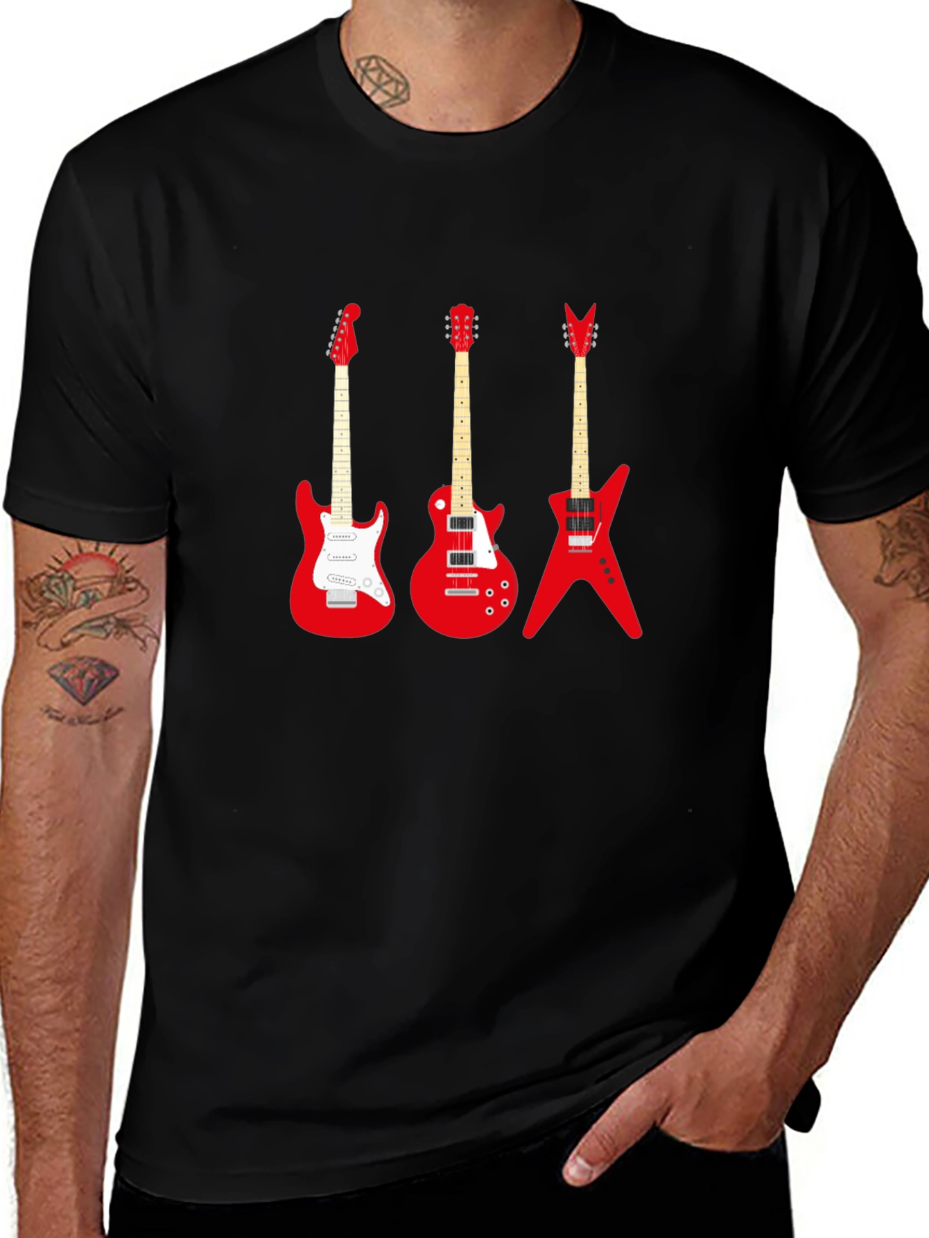Camiseta Negra con Guitarras Rojas