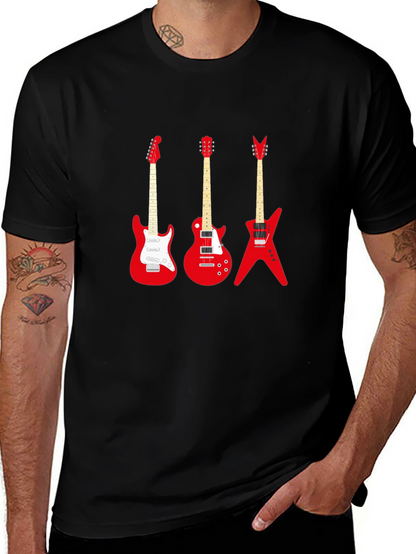 Camiseta Negra con Guitarras Rojas