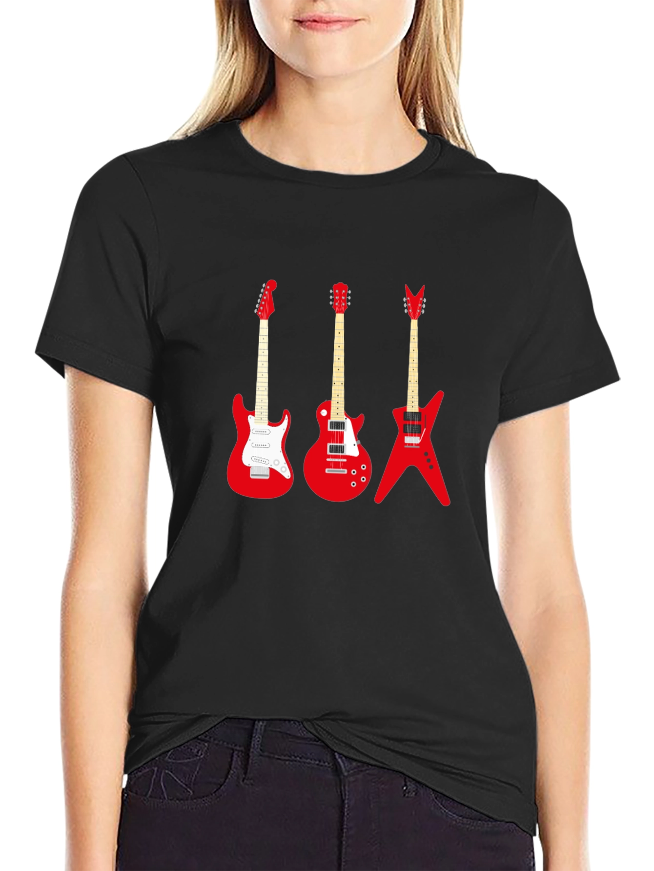 Camiseta Negra con Guitarras Rojas