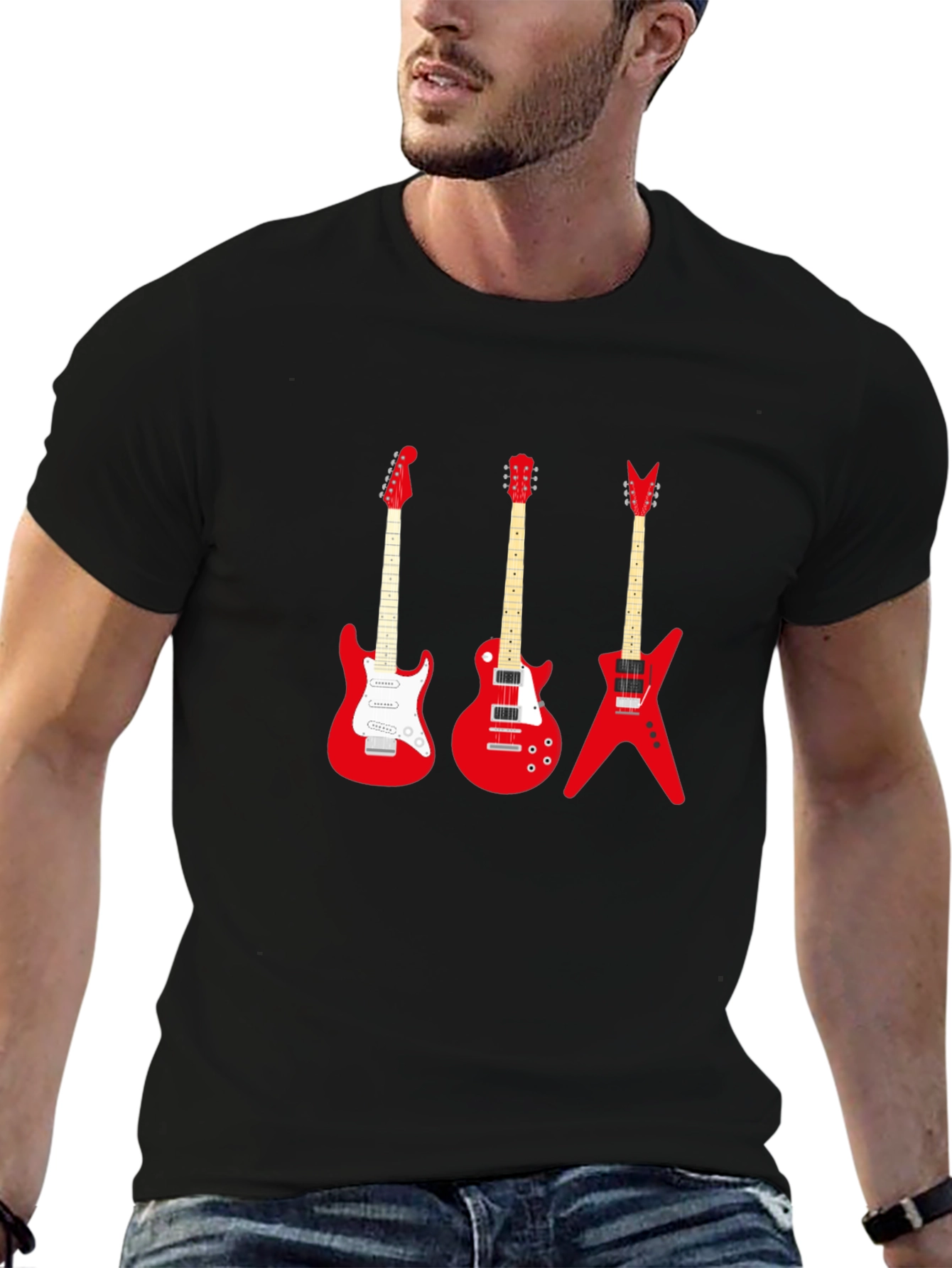 Camiseta Negra con Guitarras Rojas