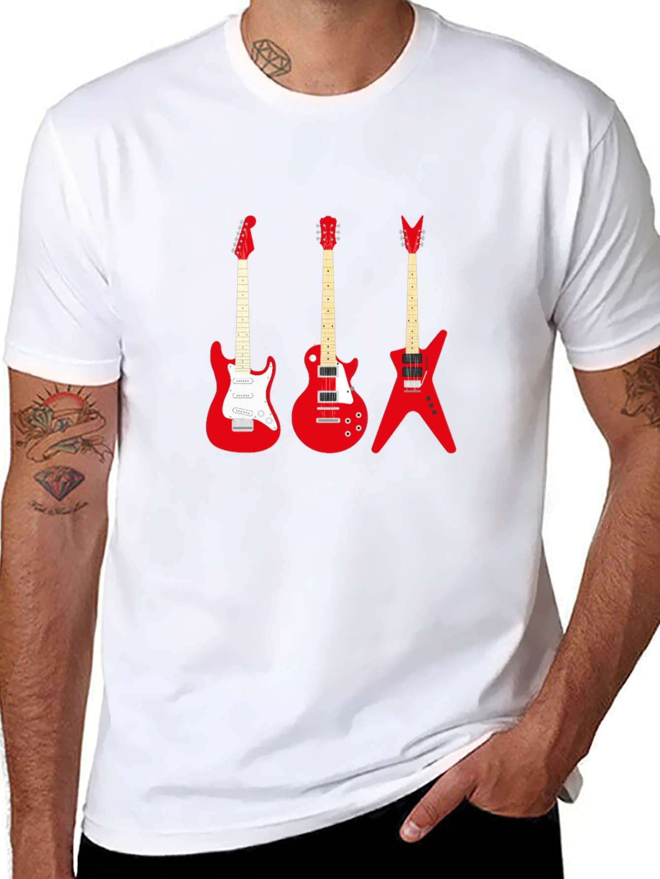 Camiseta Negra con Guitarras Rojas