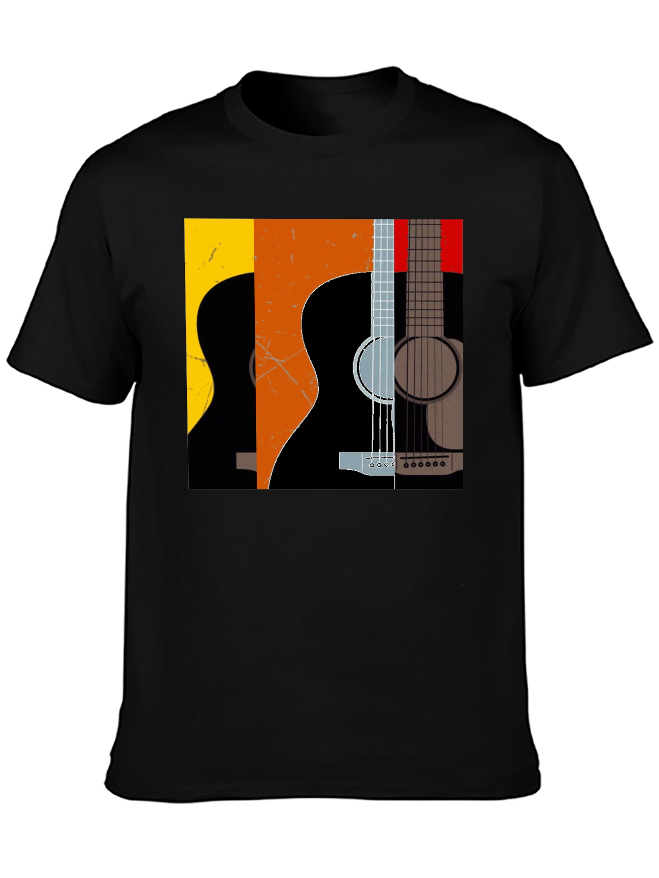 Camiseta Negra con Diseño de Guitarras Abstractas