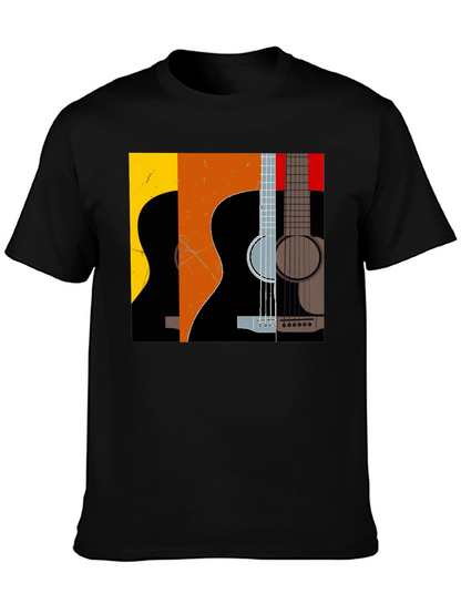 Camiseta Negra con Diseño de Guitarras Abstractas