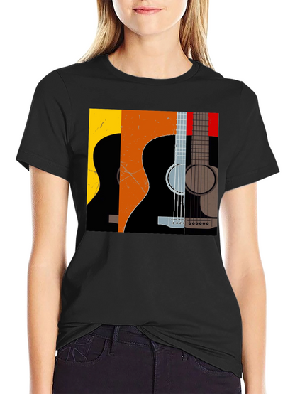 Camiseta Negra con Diseño de Guitarras Abstractas