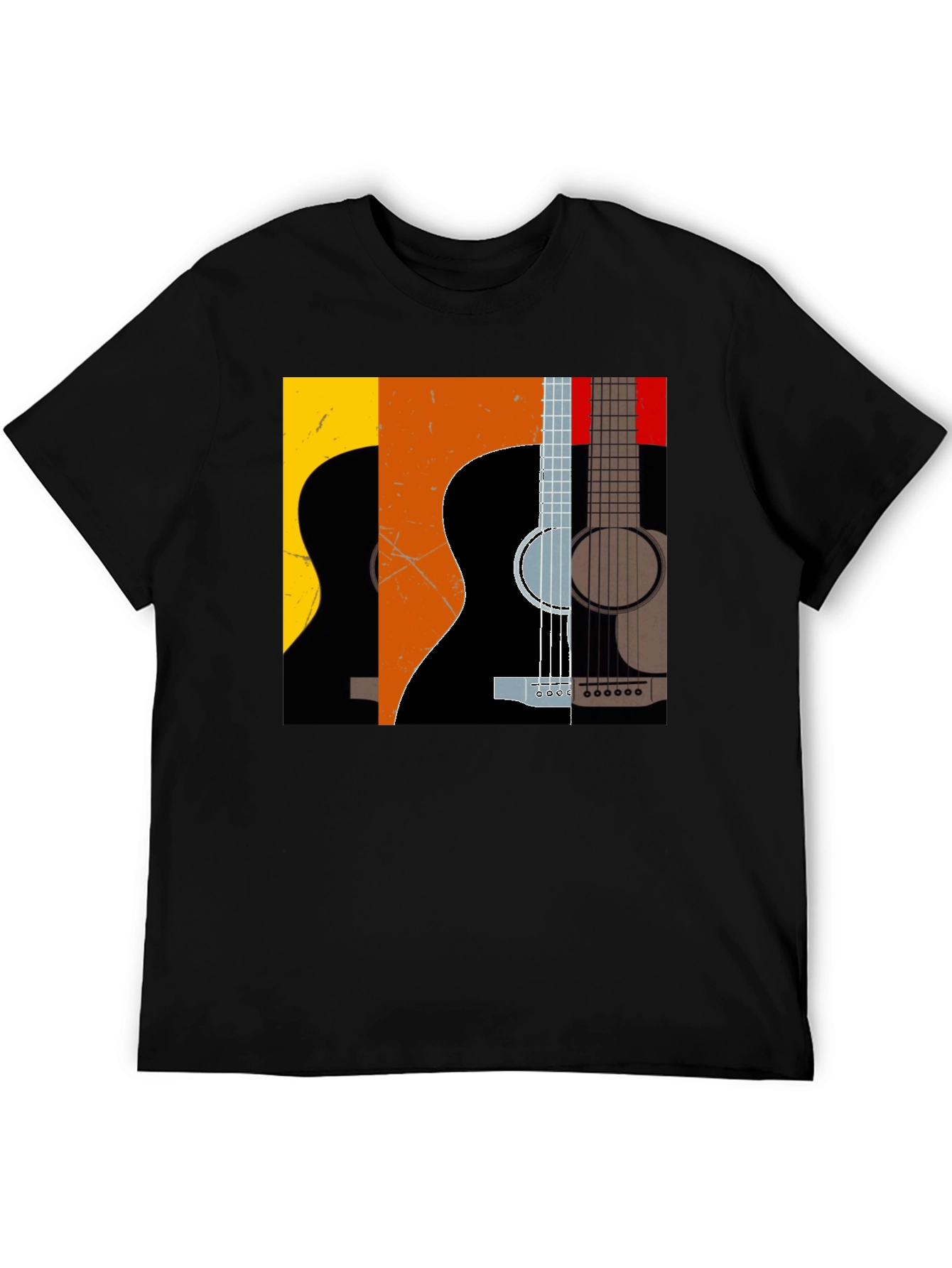 Camiseta Negra con Diseño de Guitarras Abstractas
