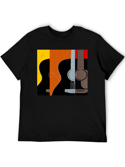 Camiseta Negra con Diseño de Guitarras Abstractas
