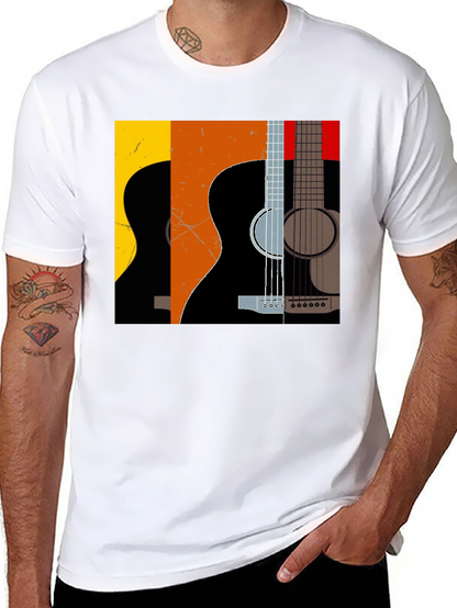 Camiseta Negra con Diseño de Guitarras Abstractas