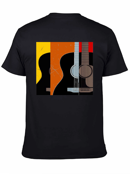 Camiseta Negra con Diseño de Guitarras Abstractas