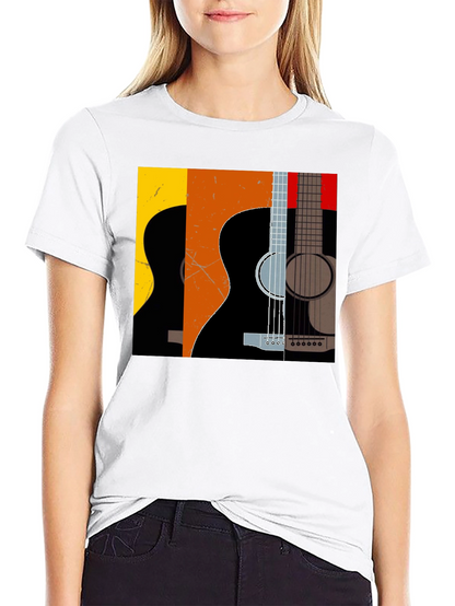Camiseta Negra con Diseño de Guitarras Abstractas