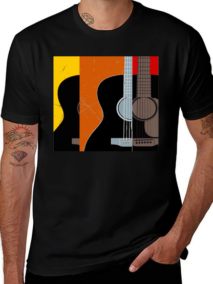 Camiseta Negra con Diseño de Guitarras Abstractas