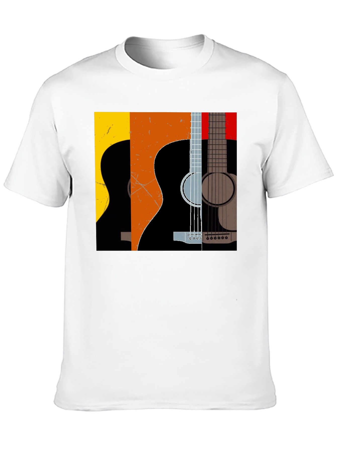Camiseta Negra con Diseño de Guitarras Abstractas