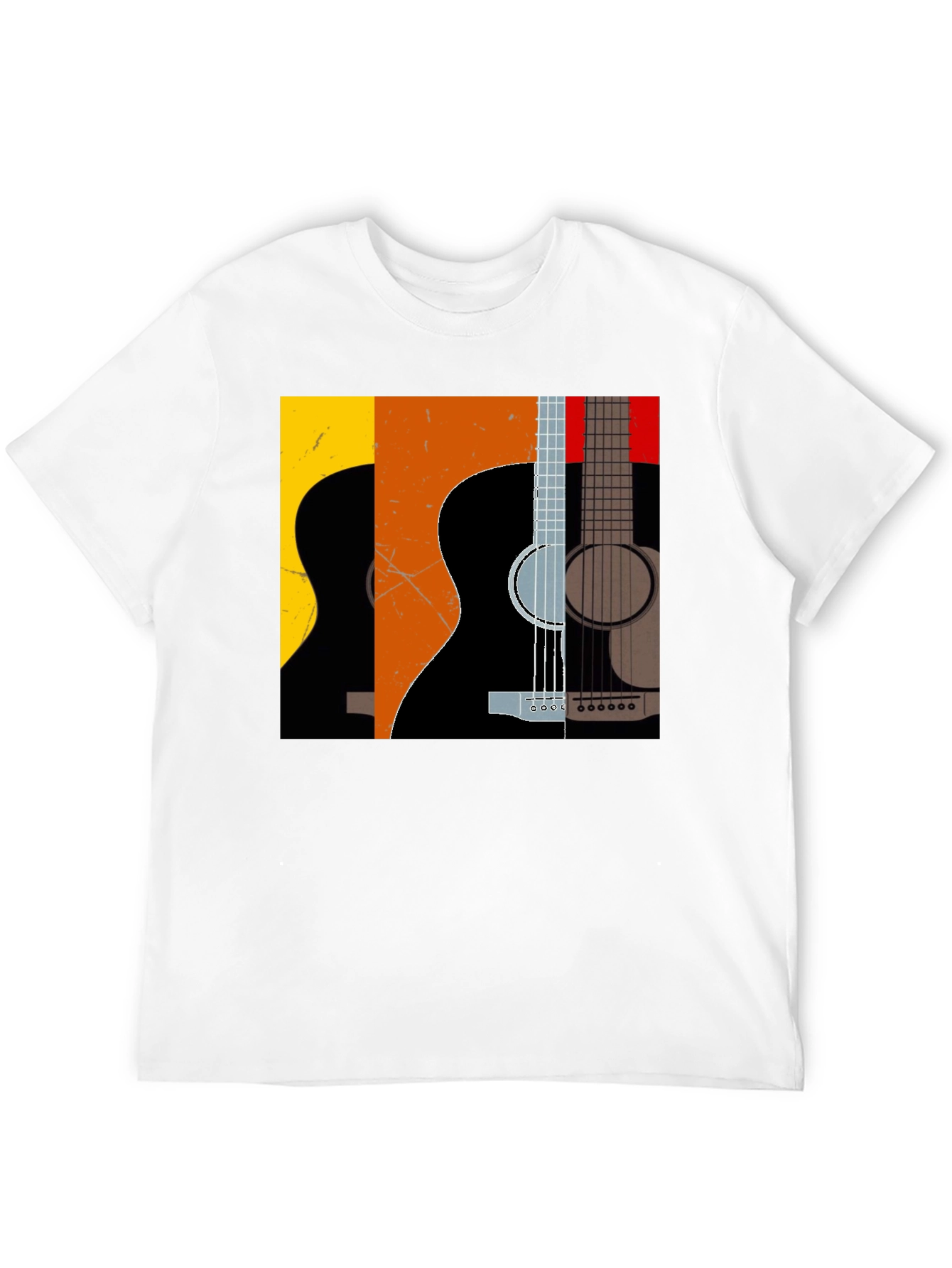 Camiseta Negra con Diseño de Guitarras Abstractas