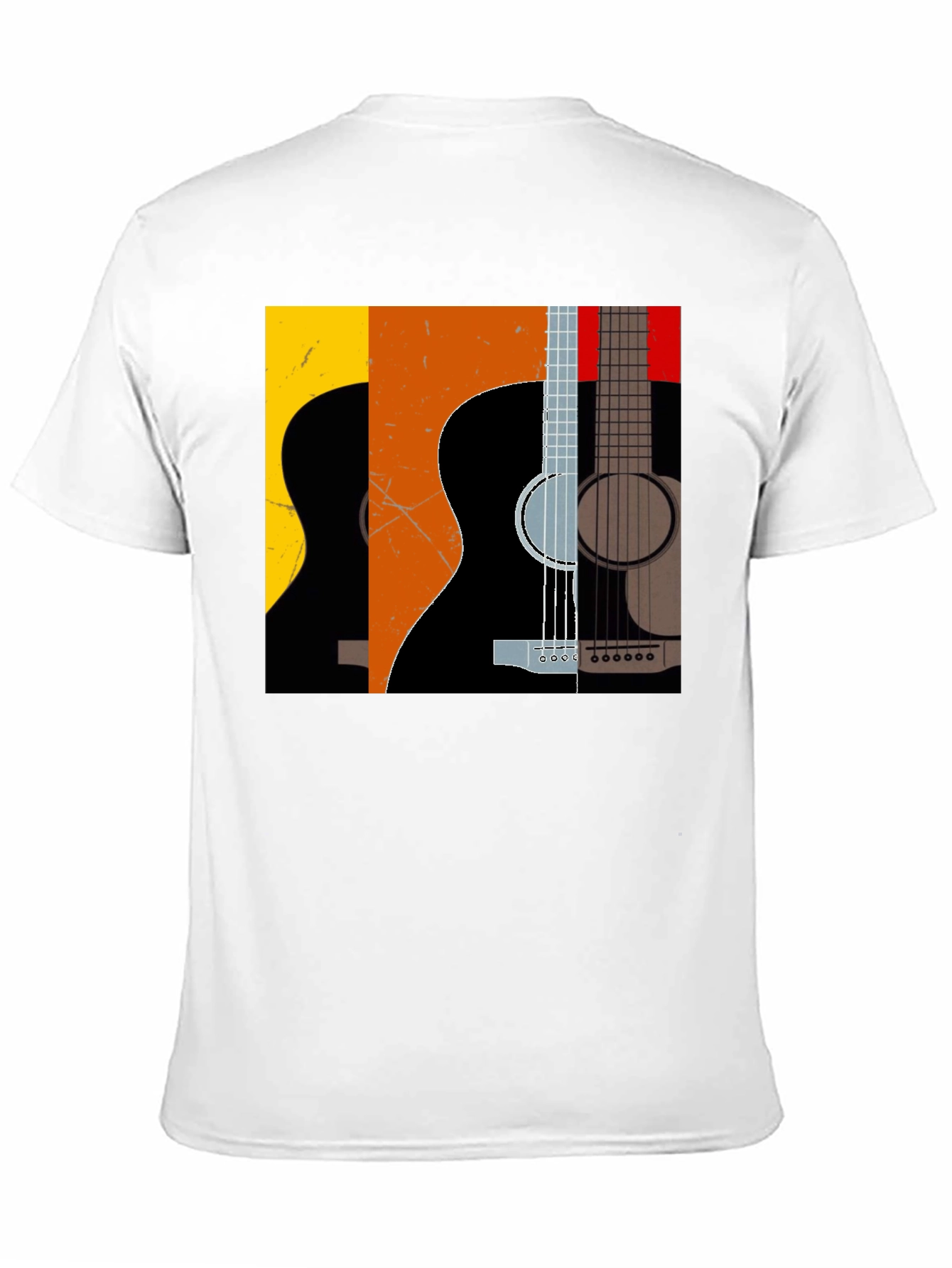 Camiseta Negra con Diseño de Guitarras Abstractas
