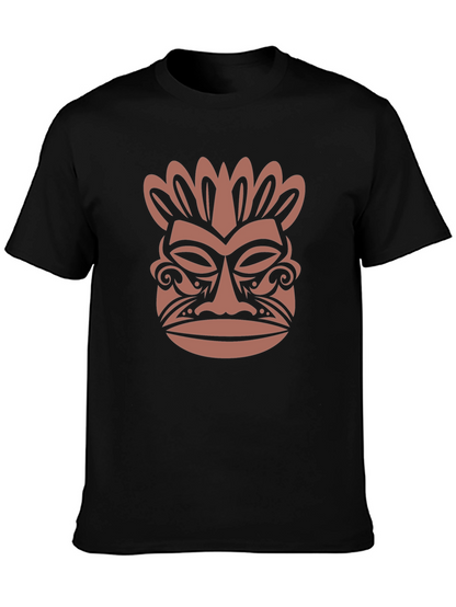 Camiseta Negra con Diseño Tribal de Máscara