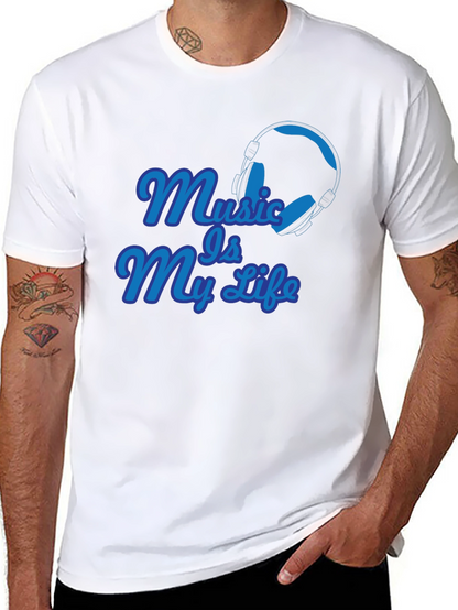 Camiseta Negra Music Is My Life con Audífonos