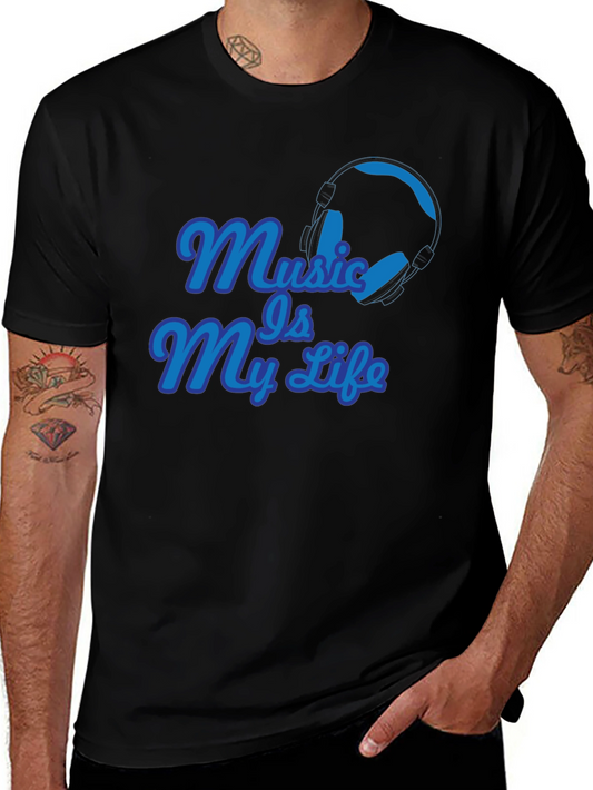 Camiseta Negra Music Is My Life con Audífonos