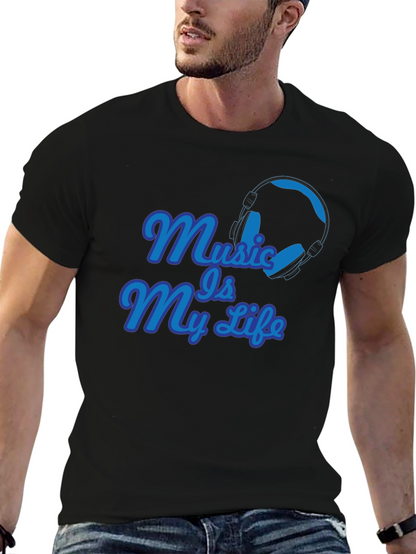 Camiseta Negra Music Is My Life con Audífonos