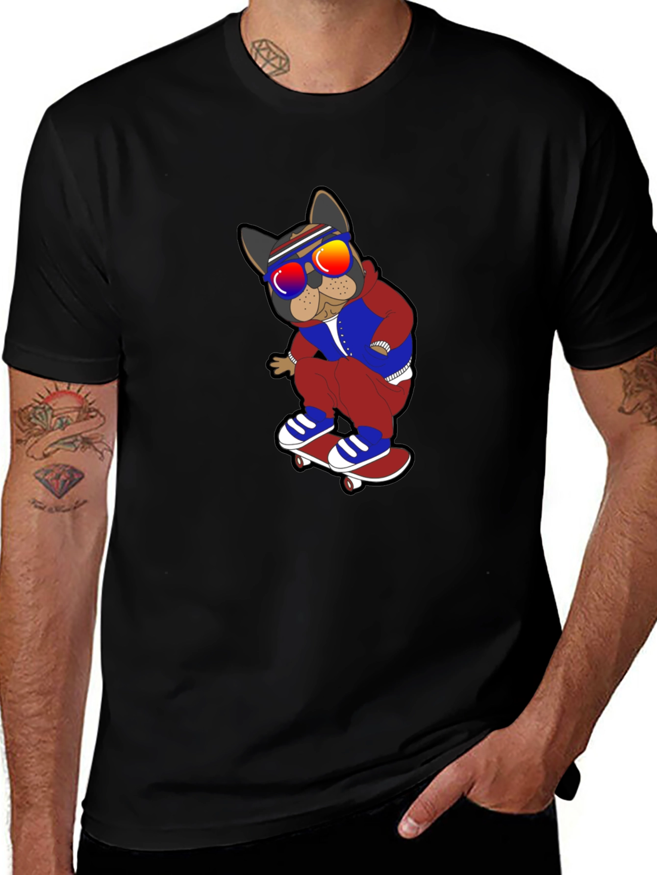 Camiseta Negra con Diseño de Bulldog Skater