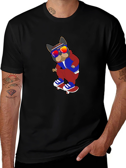 Camiseta Negra con Diseño de Bulldog Skater