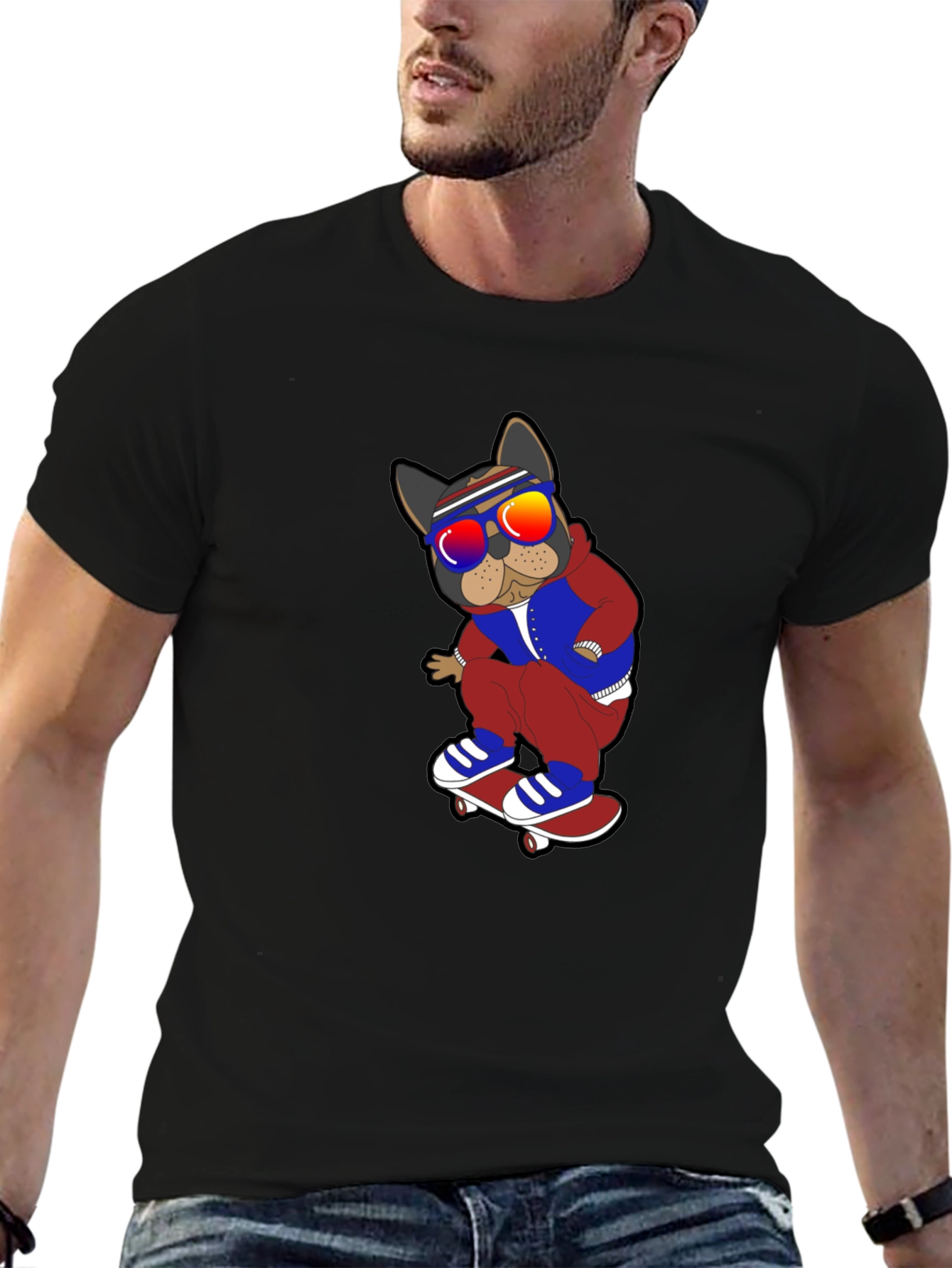 Camiseta Negra con Diseño de Bulldog Skater