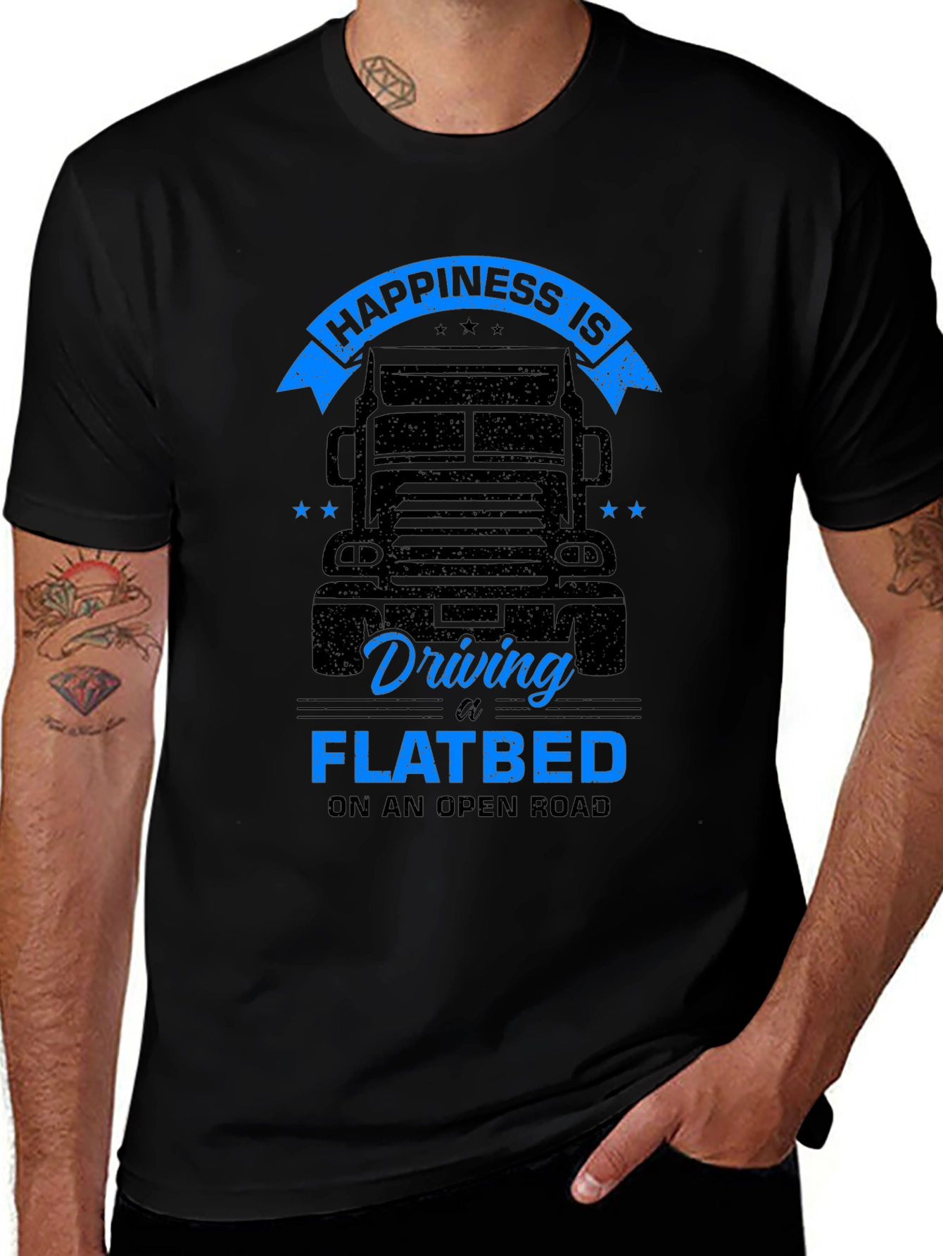Camiseta Negra Happiness is Driving a Flatbed