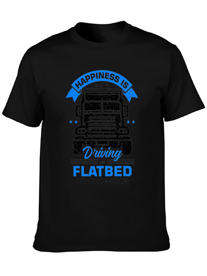 Camiseta Negra Happiness is Driving a Flatbed
