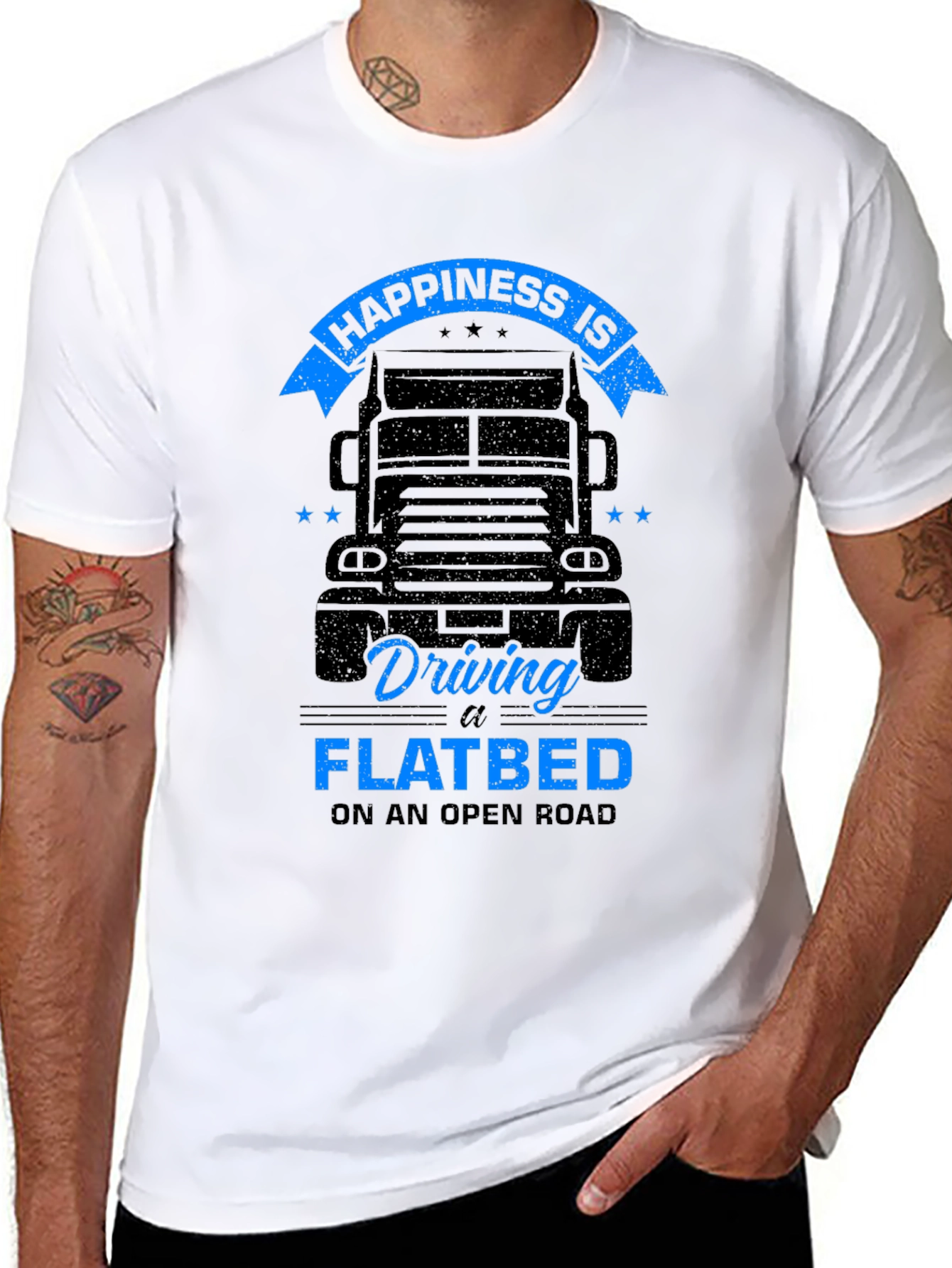 Camiseta Negra Happiness is Driving a Flatbed
