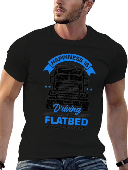 Camiseta Negra Happiness is Driving a Flatbed